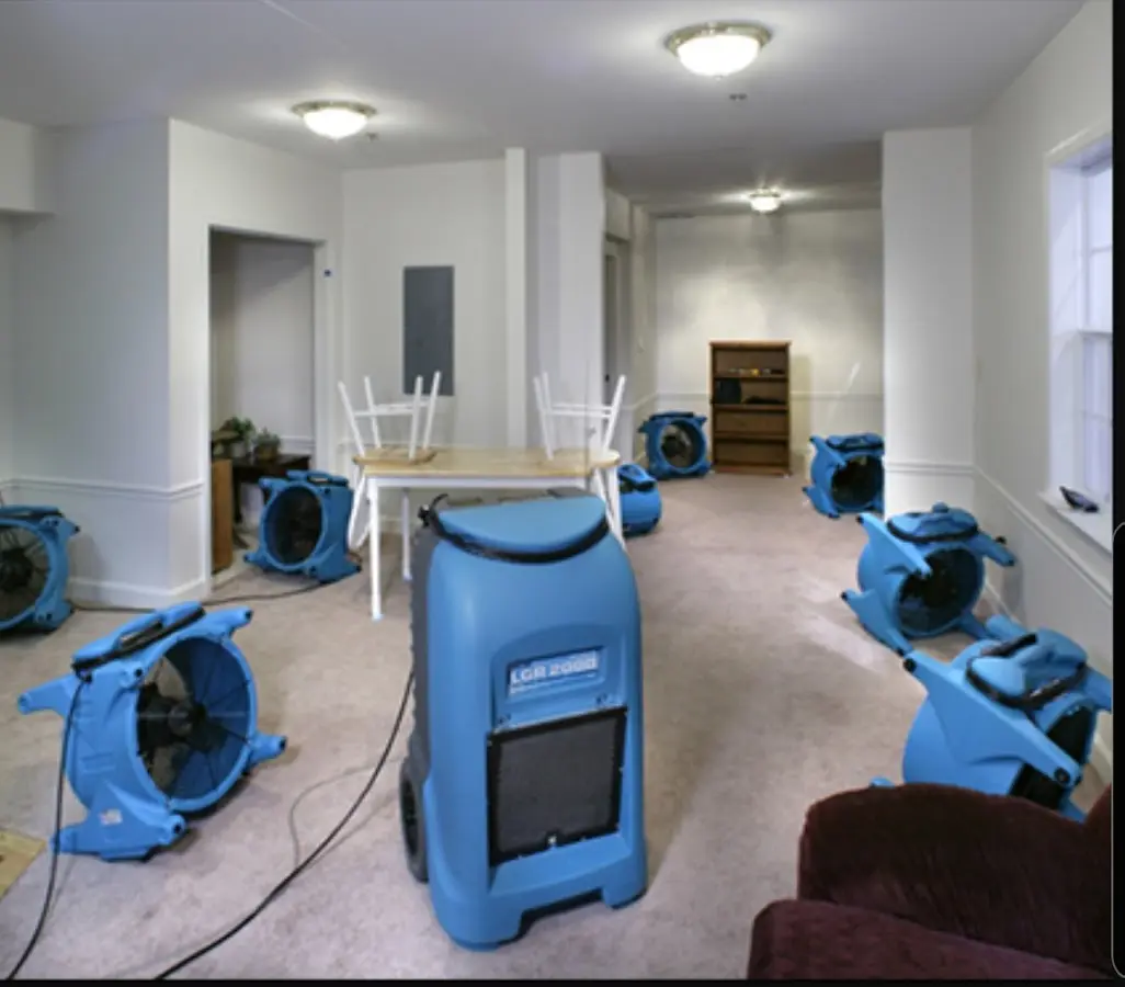 Air movers and dehumidifier setup for Water Extraction & Removal in Chackbay